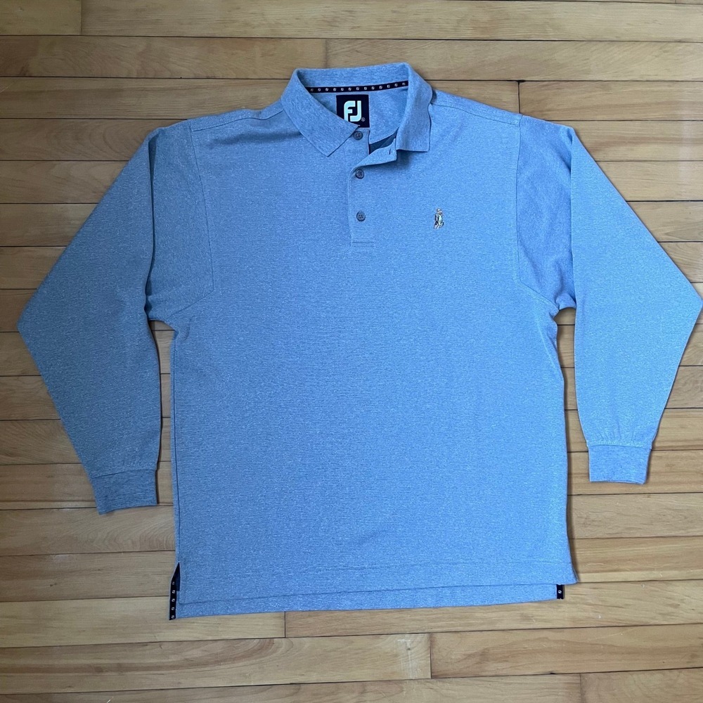 FootJoy Mens Long Sleeve Polo Shirt Light Blue Heather Embroidered Logo Large